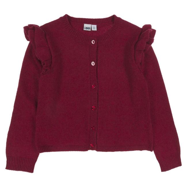Picture of iDo Girls Ruffle Shoulder Knitted Cardigan - Burgundy