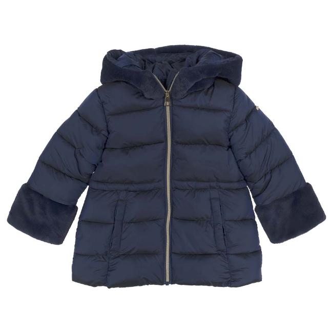 Picture of iDo Girls Padded Coat With Faux Fur Hood & Cuffs - Navy