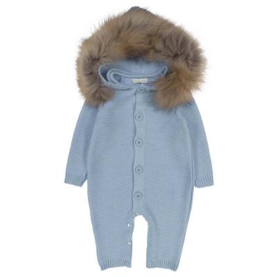 Picture of Bimbalo Boys Fur Trim Knitted Onesie - Blue