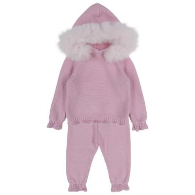 Picture of Bimbalo Girls Knitted Tracksuit With Fur Trim Hood - Pink