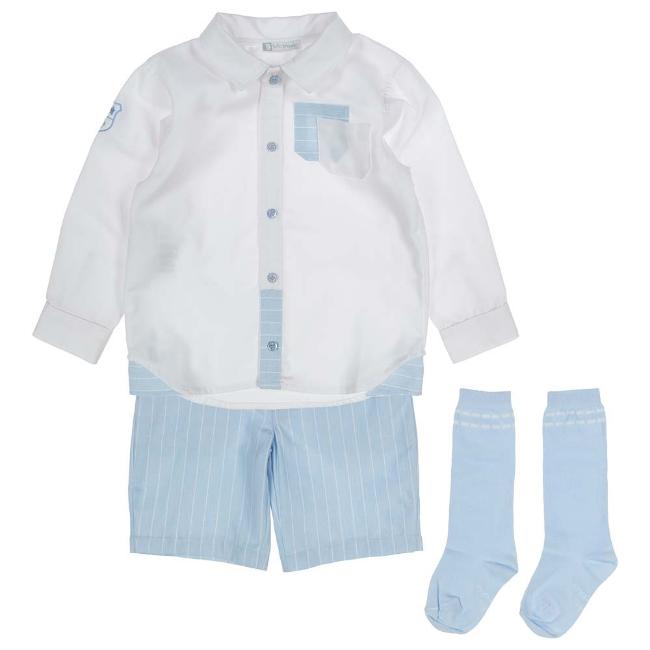 Picture of Tutto Piccolo Boys Shirt Shorts Socks X 3 Set - White Pale Blue