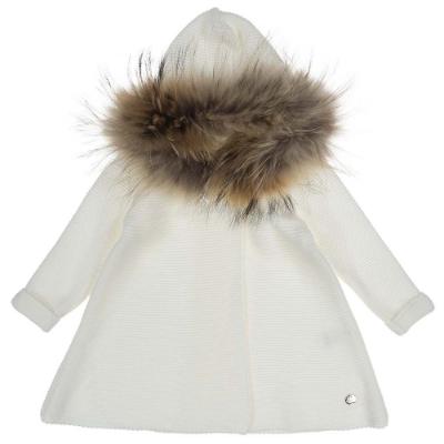 Picture of Juliana Baby Clothes Girls Fur Trimmed Hooded Coat - Ivory