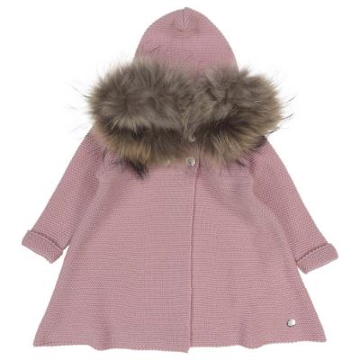 Picture of Juliana Baby Clothes Girls Fur Trimmed Hooded Coat - Dark Pink