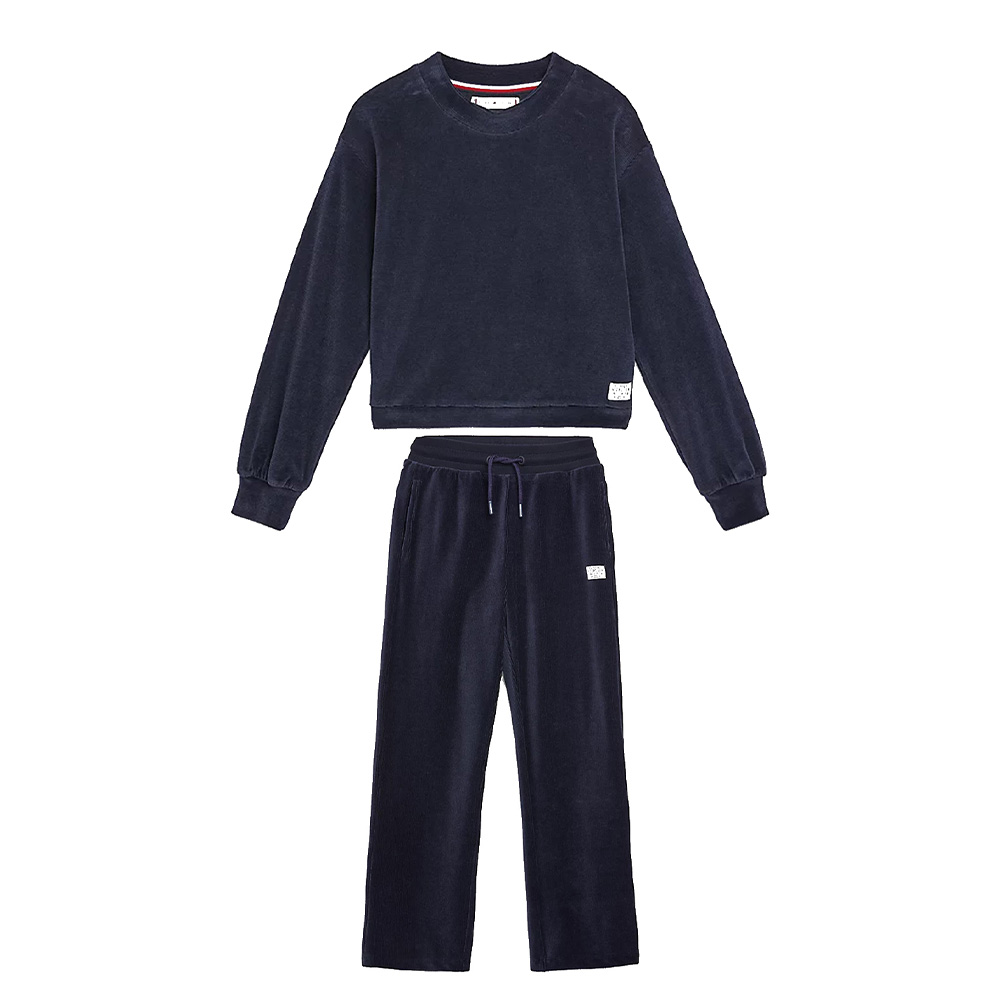 Tommy Hilfiger Girls Ribbed Velour Tracksuit - Navy.