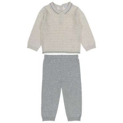 Picture of Blues Baby Knitted Fine Cable Top & Trouser Set - Cream Grey