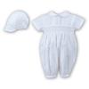 Picture of Sarah Louise Boys Smocked Romper & Hat Set - White