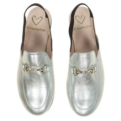 Picture of Panache Girls Sling Back Snaffle Loafer - Metallic Silver Leather 