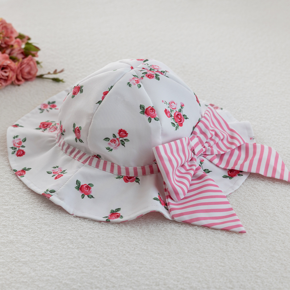 Meia Pata Girls Flowers Sun Hat White Pink
