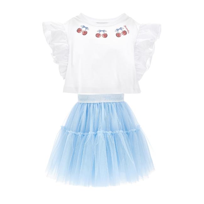 Picture of Monnalisa Girls Cherry Tulle Skirt Set - Blue