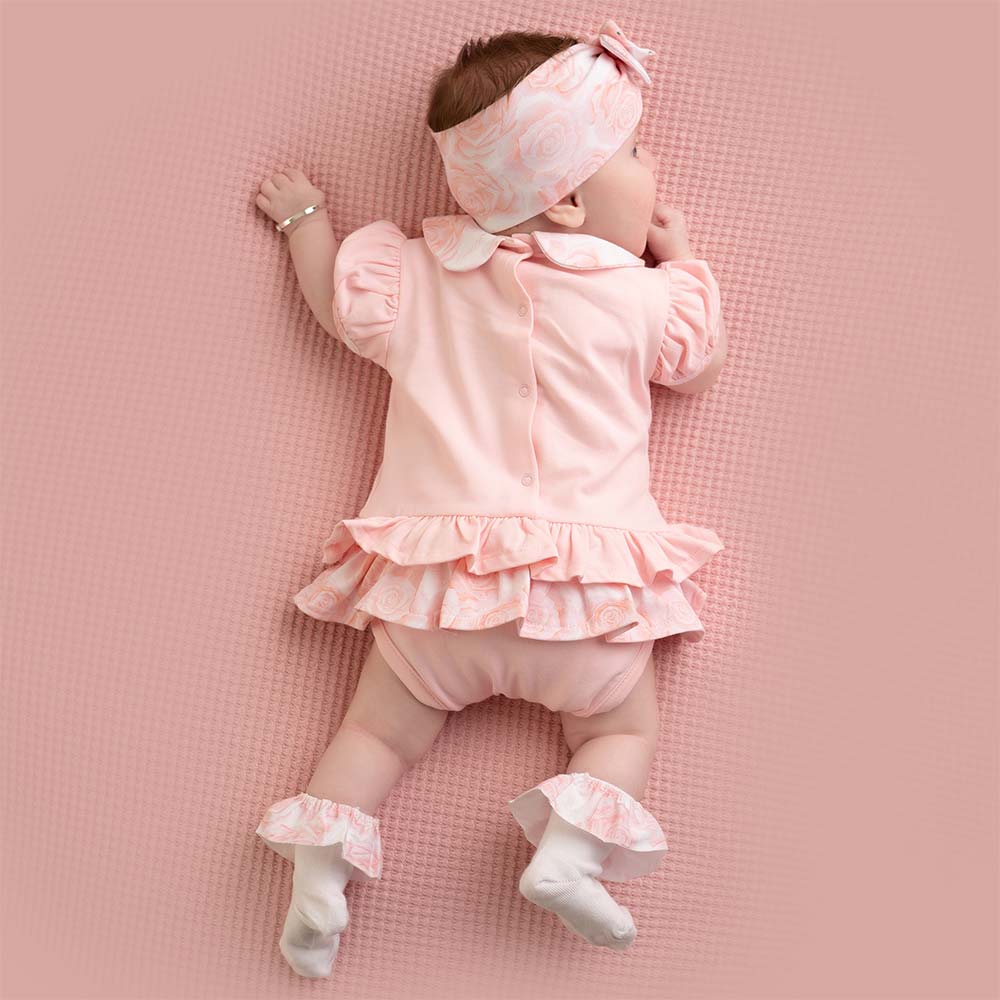 Little A Girls GiGi Summer Bloom Jersey Romper Pale Pink. Children's