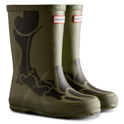 Picture of Hunter Little Kids First Dinosaur Skeleton Print Wellington Boots - Lichen Green 