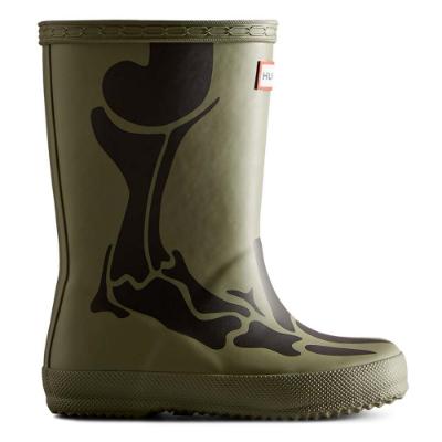 Picture of Hunter Little Kids First Dinosaur Skeleton Print Wellington Boots - Lichen Green 