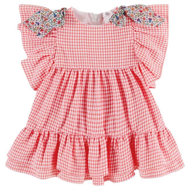 Picture of Deolinda Girls Nectarine Gingham Ruffle Dress - Coral 