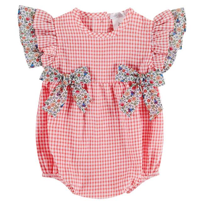 Picture of Deolinda Baby Girls Nectarine Romper - Coral Gingham 