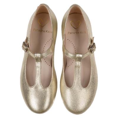 Picture of Panache Girls T Bar Pump - Gold Metallic Leather