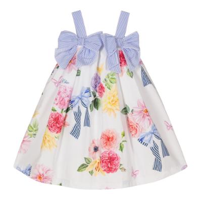 Picture of Balloon Chic Girls Floral Bow Dress - White