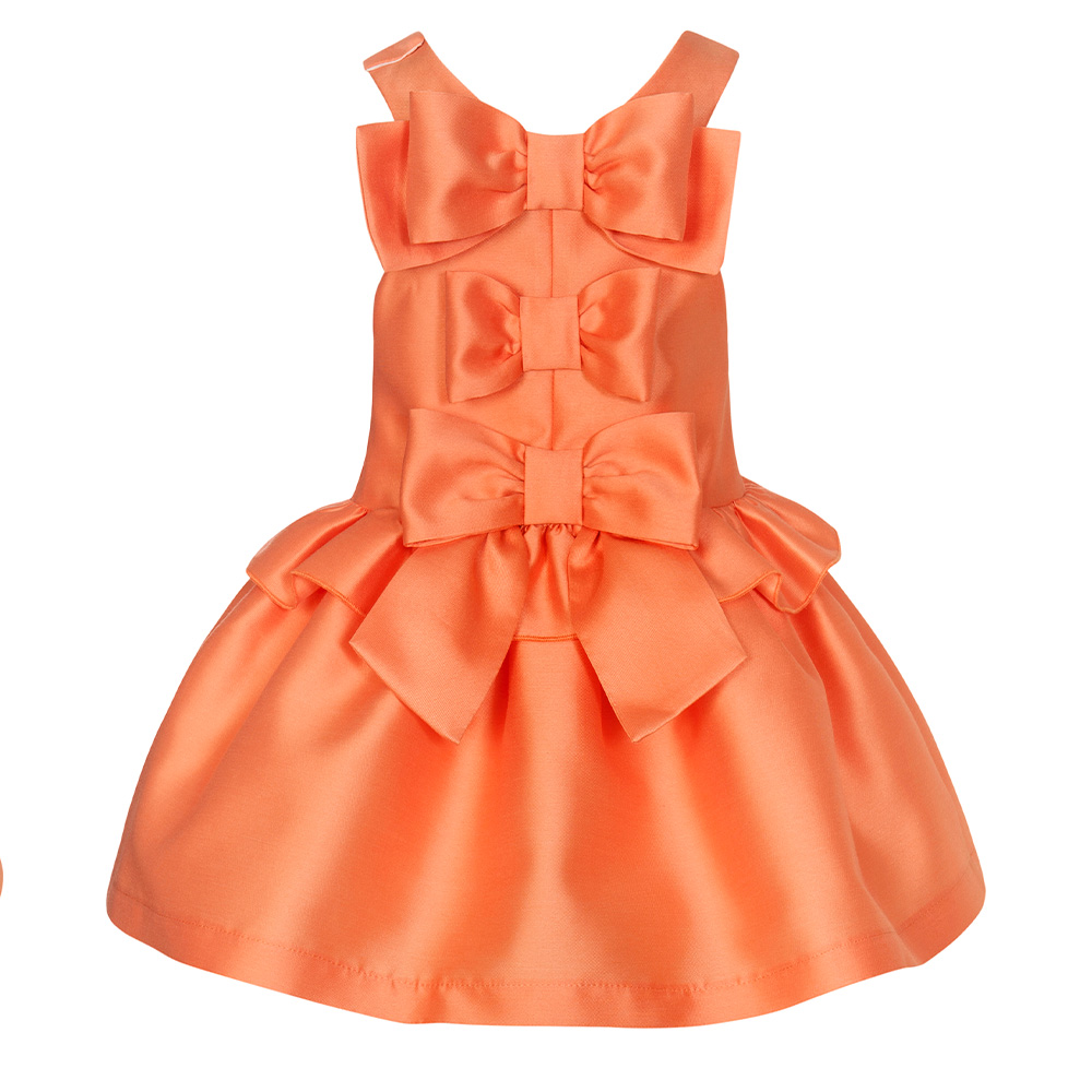 Balloon Chic Girls Triple Bow Ruffle Dress - Orange. Children's ...