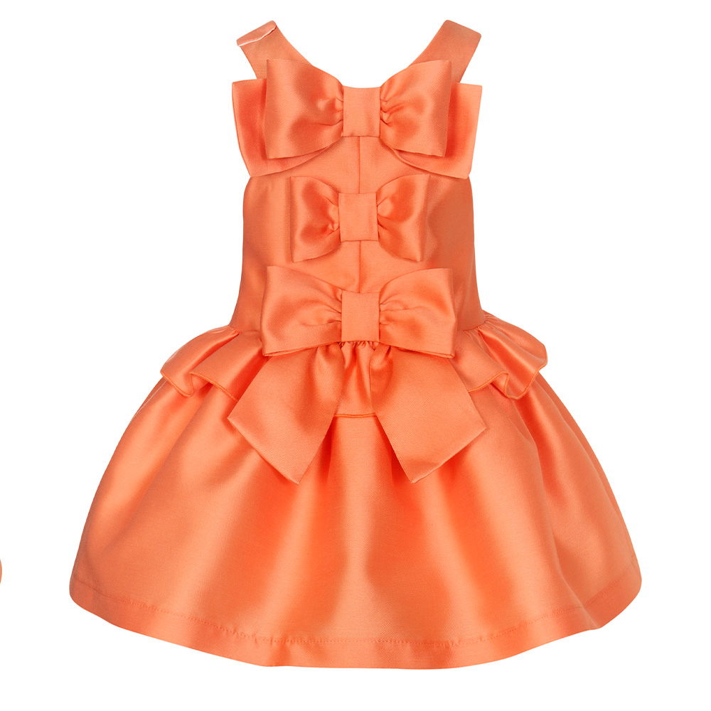Balloon Chic Girls Triple Bow Ruffle Dress Orange. Children's