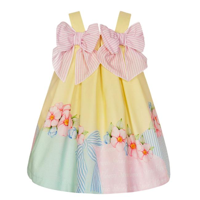 Picture of Balloon Chic Girls Floral Bow Dress - Yellow