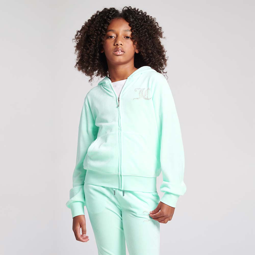 Juicy Couture Girls Diamante Zip Through Velour Hoodie & Bootcut