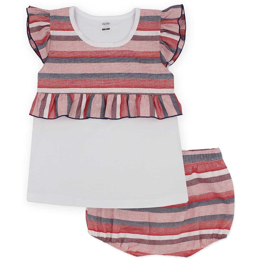 Rapife Girls Stripe Top & Jam Pants Set Red Navy.