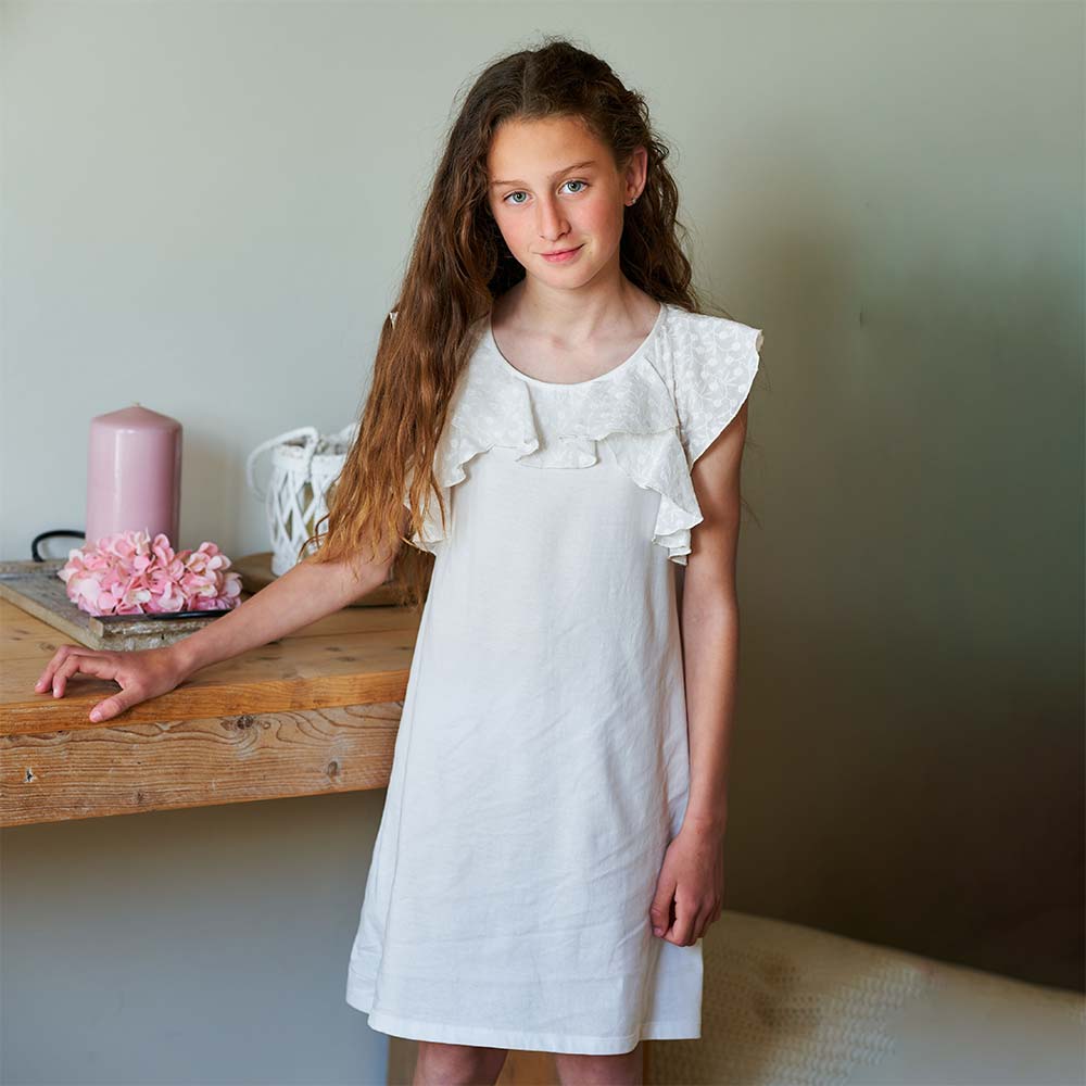 Rapife Girls Embroidered Ruffle Lace Nightdress - Ivory.