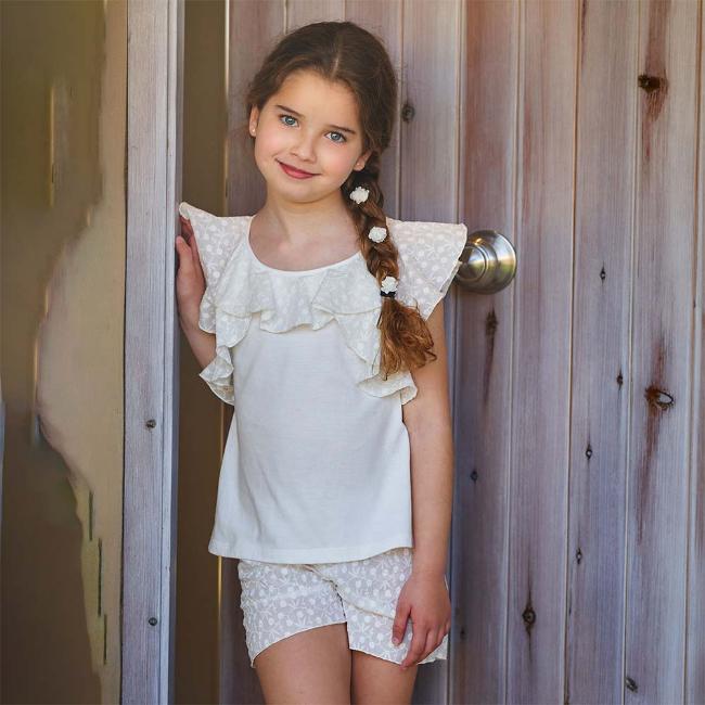 Picture of Rapife Girls Embroidered Lace Short Pyjama Set - Ivory 