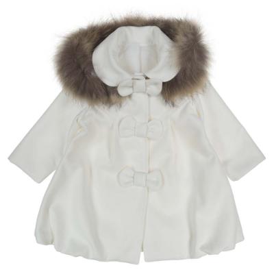 Picture of Bufi Girls Bow Front Coat with Hood - Ivory