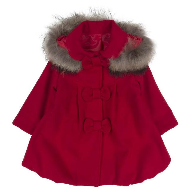 Picture of Bufi Girls Bow Front Coat with Hood - Red