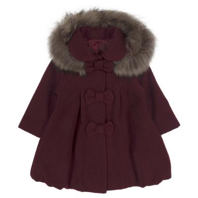 Picture of Bufi Girls Bow Front Coat with Hood - Burgundy