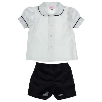 Picture of Miss P Boys Traditional Blouse & Velvet Shorts Set - Black
