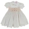Picture of Miss P Girls Traditional Smocked Puff Sleeve Plumetti Dress - Ivory Gold
