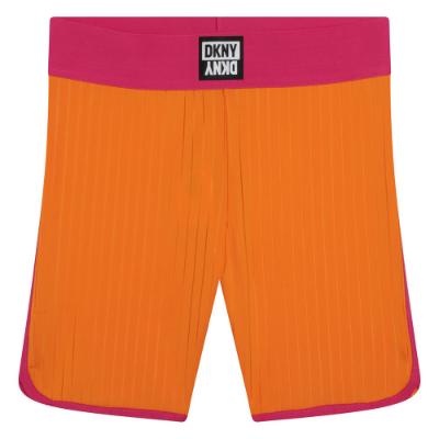Picture of DKNY Kids Girls Ribbed Logo Cycling Shorts - Orange 
