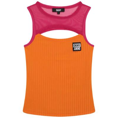 Picture of DKNY Kids Girls Ribbed Logo Vest Top - Orange
