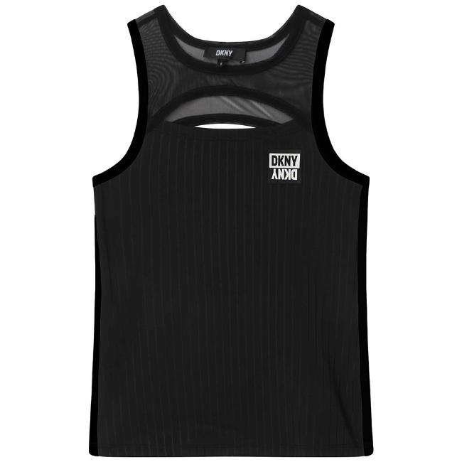Picture of DKNY Kids Girls Ribbed Logo Vest Top - Black