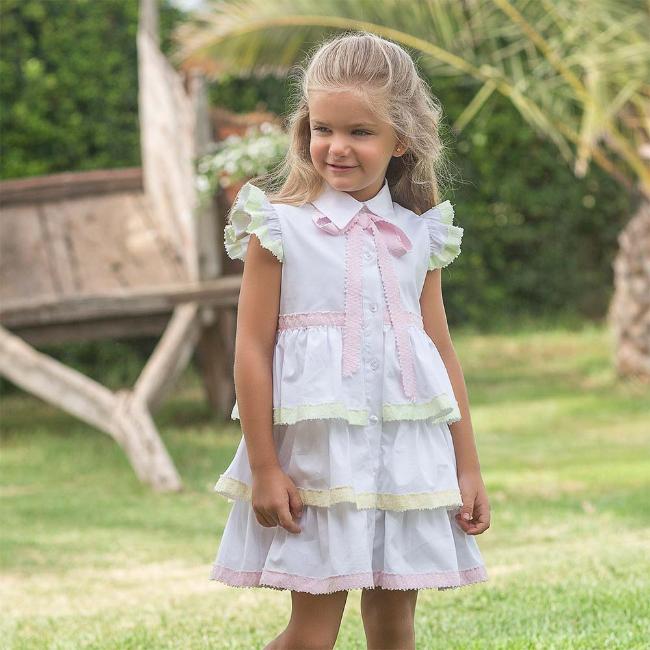 Picture of Rochy Girls Sara Ruffle Dress - White Multi Trim