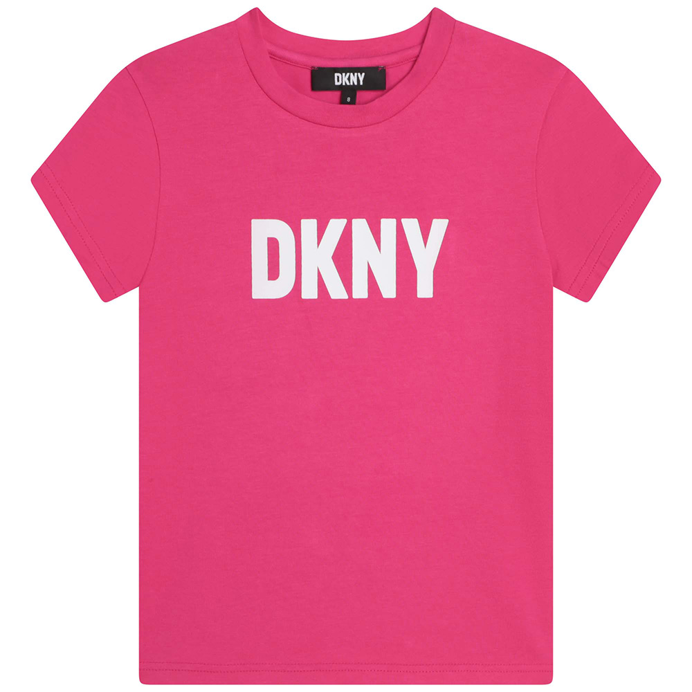 DKNY Kids Girls Classic logo T-shirt - Fuchsia Pink.