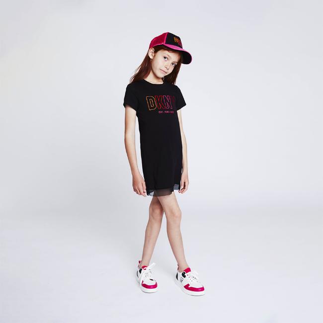 Picture of DKNY Kids Girls Outline Logo Dress- Black 