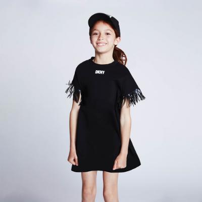 Picture of DKNY Kids Girls Logo Fringe Dress - Black