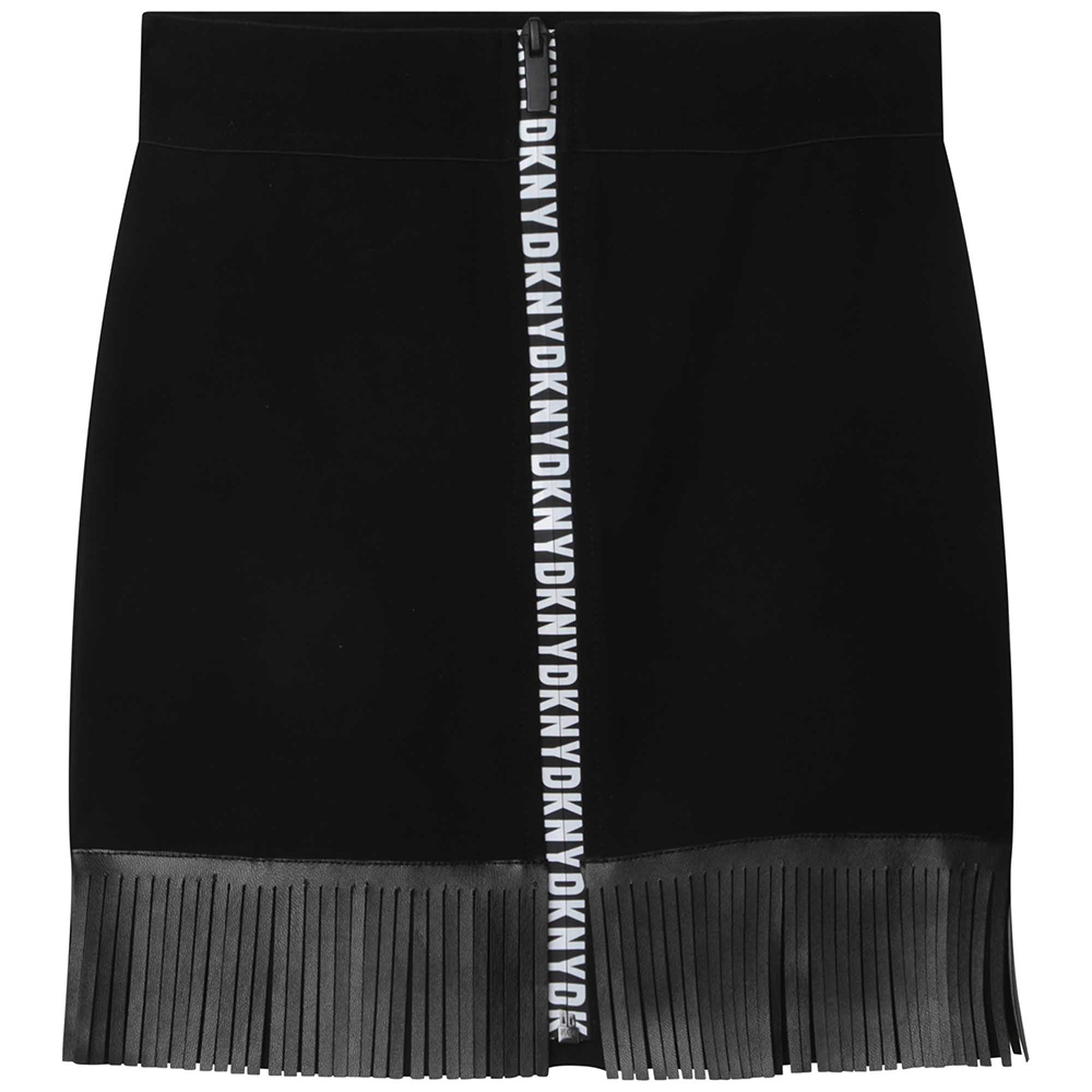 DKNY Kids Girls Logo Fringe Skirt Black