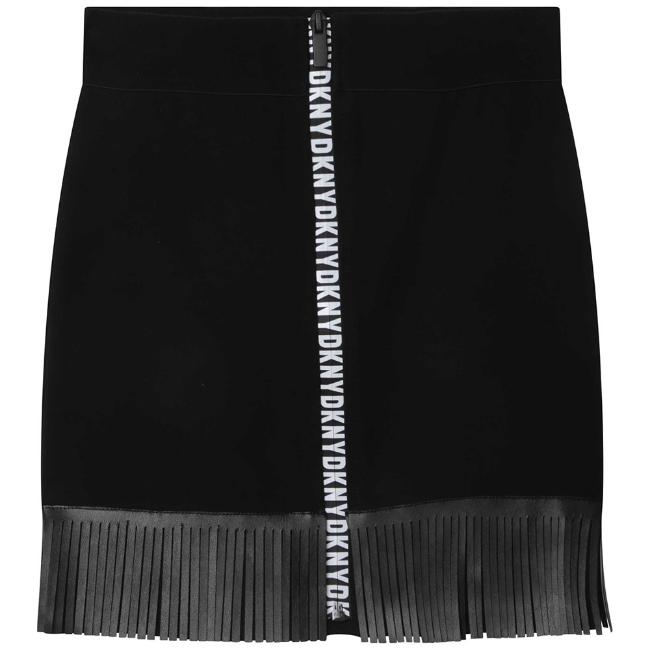 Picture of DKNY Kids Girls Logo Fringe Skirt - Black