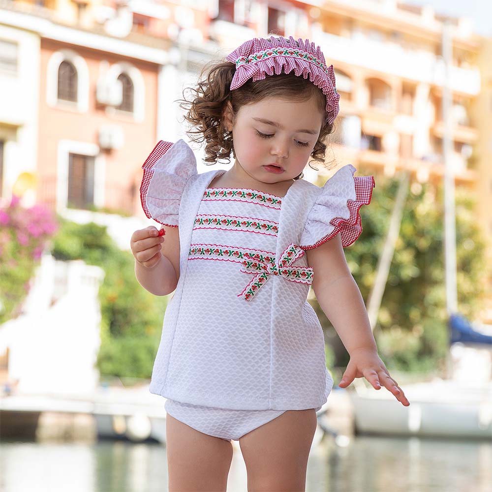 Meraki Bambini Girls Vintage Jam Pant Set White Red