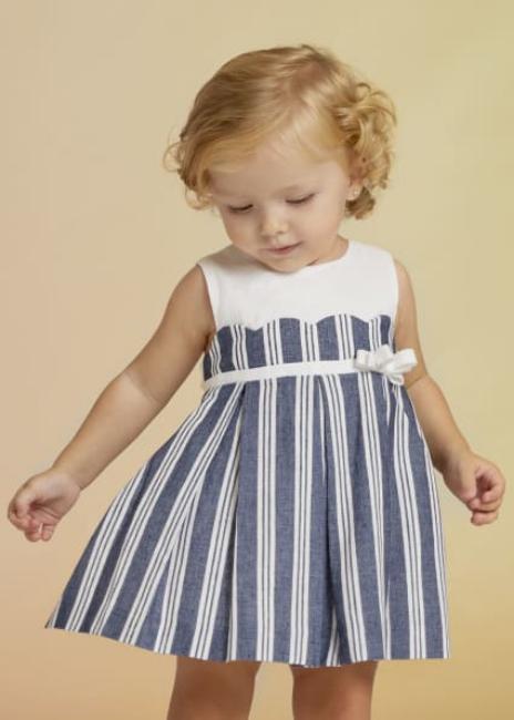 Picture of Abel & Lula Girls Scallop Bodice Stripe Dress - White Navy