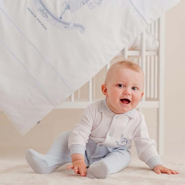 Picture of Sofija Nico Front Opening Rocking Horse Babygrow - White Blue