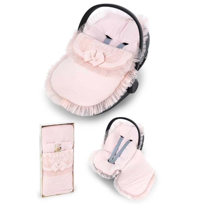 Picture of Sofija Sophie Car Seat Cover With Embroidered Crown & Tulle Ruffles - Pink