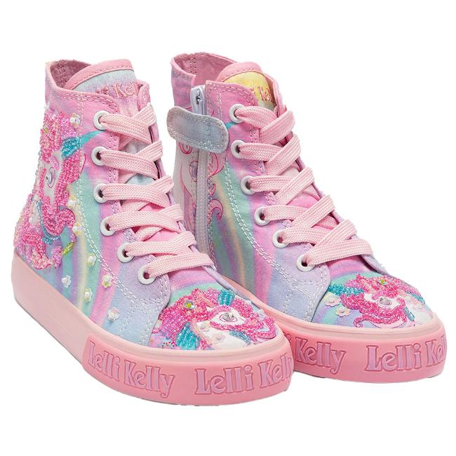 Picture of Lelli Kelly Unicorn Mid Canvas Boot With Inside Zip - Pink Multi Fantasia 