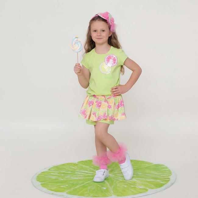 Picture of Daga Girls Lemon Power Applique Top & Skort Set - Lime Pink