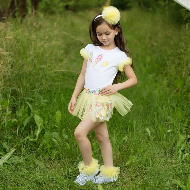 Picture of Daga Girls Frozen Pleasure Top & Tulle Skirted Skort Set - Yellow
