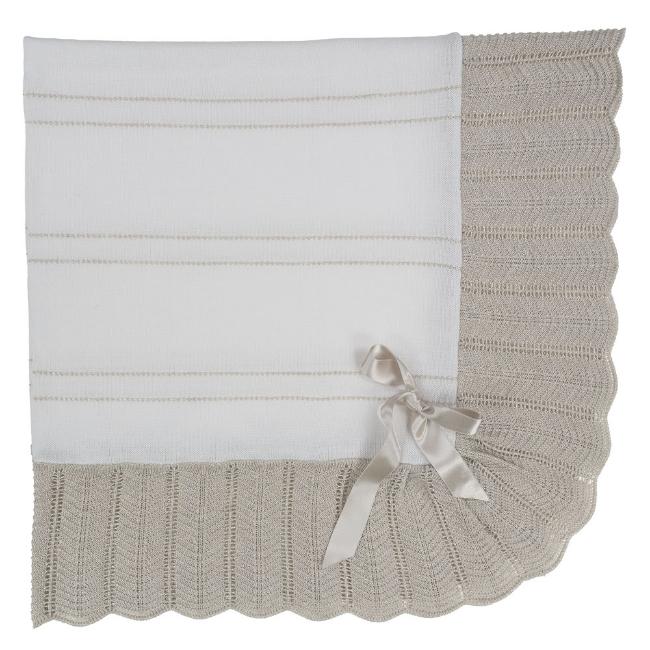Picture of Mac Ilusion Baby Knitted Shawl With Ribbon & Flounces - Ivory Beige