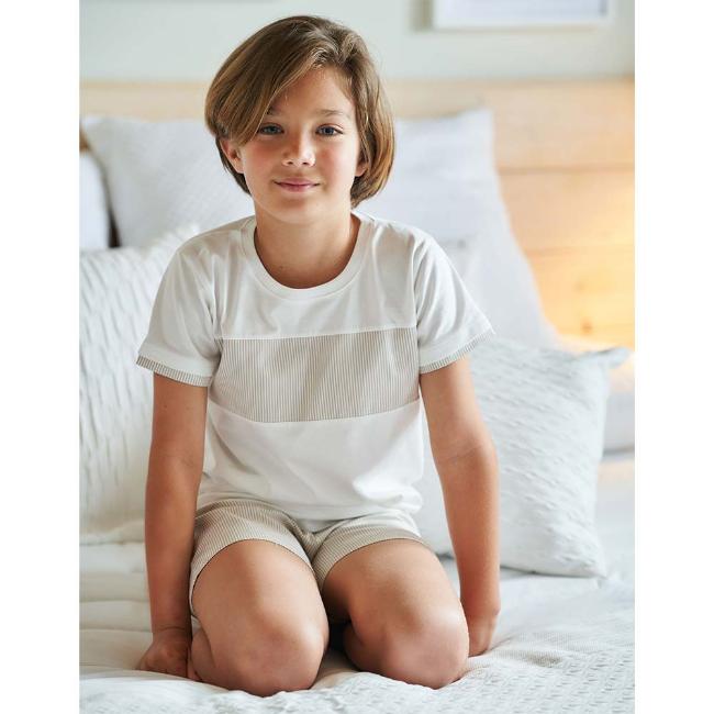 Picture of Rapife Boys  Stripe Panel Top & Stripe Shorts Set - Beige 